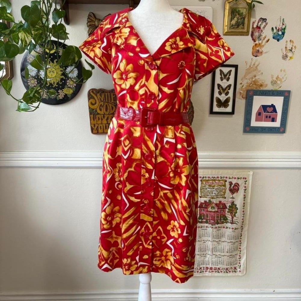 Vtg Rickie Freeman Teri Jon Size 6 Women's Retro Style Hawaiian Rockabilly Dress